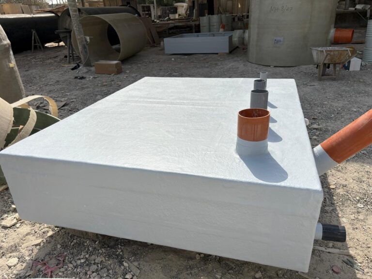Rectangular GRP tank, inlet fitted