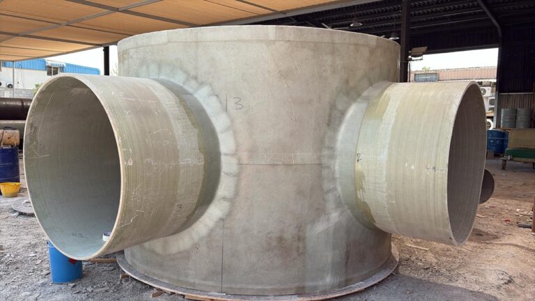 Large GRP tee junction, moulded in one piece